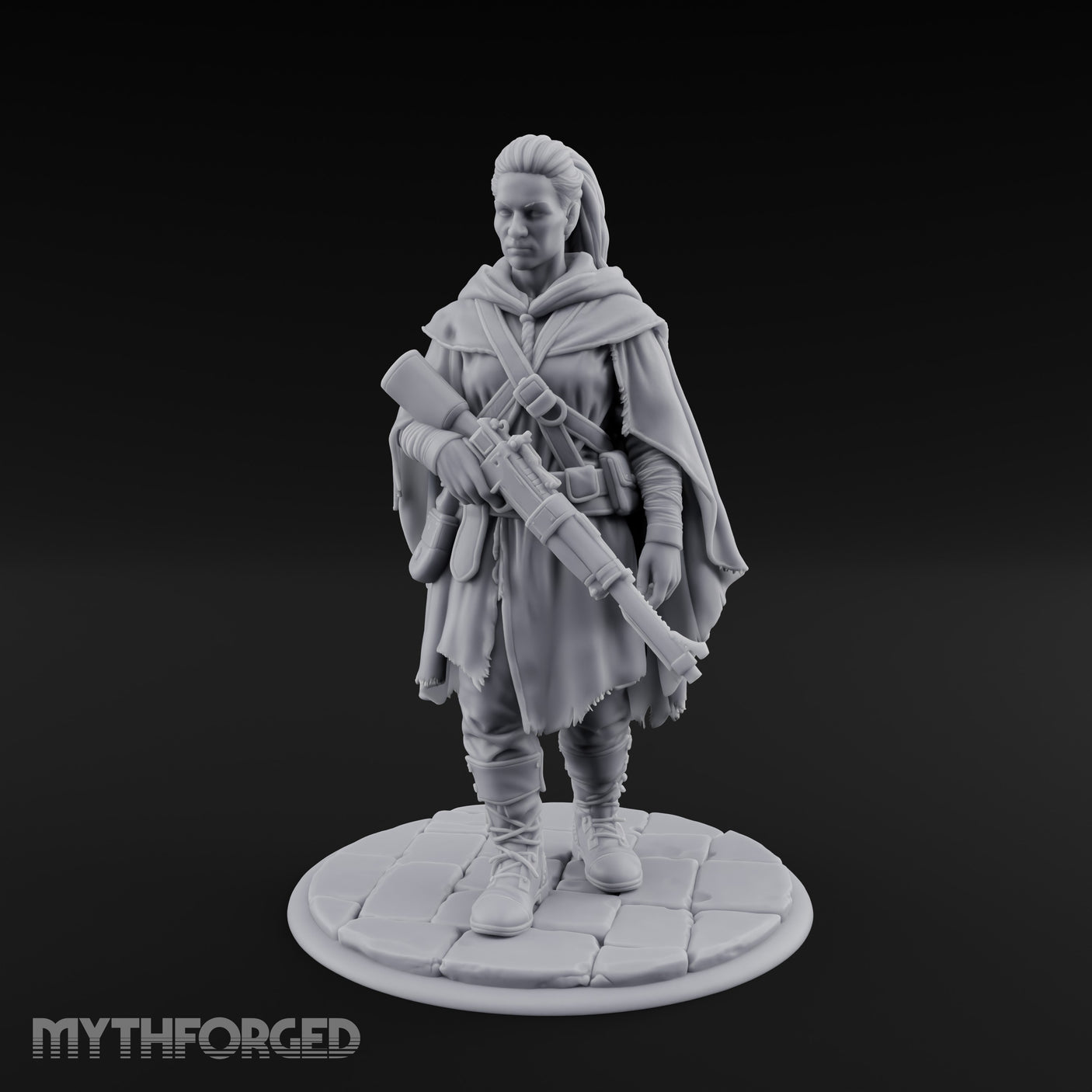 Rifle-Cradling Cloak-Wrapped Human Wanderer Miniature for Dungeons and Dragons, Pathfinder or other TTRPGs