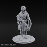 Rifle-Cradling Cloak-Wrapped Human Wanderer Miniature for Dungeons and Dragons, Pathfinder or other TTRPGs