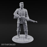 Rifle Cradling Human Resistance Fighter Miniature for Dungeons and Dragons, Pathfinder or other TTRPGs