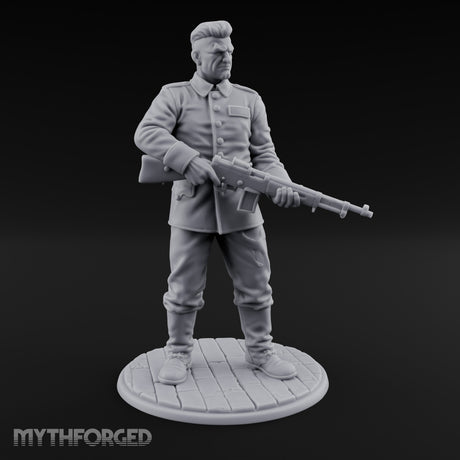 Rifle Cradling Human Resistance Fighter Miniature for Dungeons and Dragons, Pathfinder or other TTRPGs
