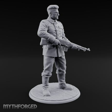 Rifle Cradling Human Resistance Fighter Miniature for Dungeons and Dragons, Pathfinder or other TTRPGs