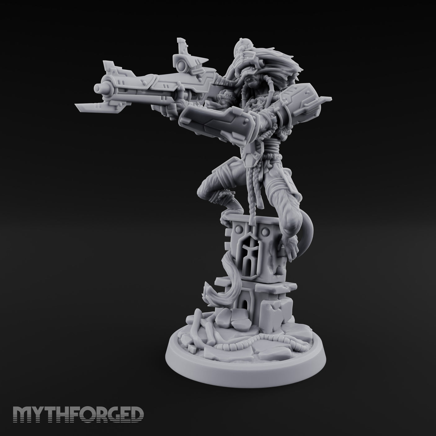 Rifle Levelling Ruin Perching Simian Sniper Miniature for Dungeons and Dragons, Pathfinder or other TTRPGs