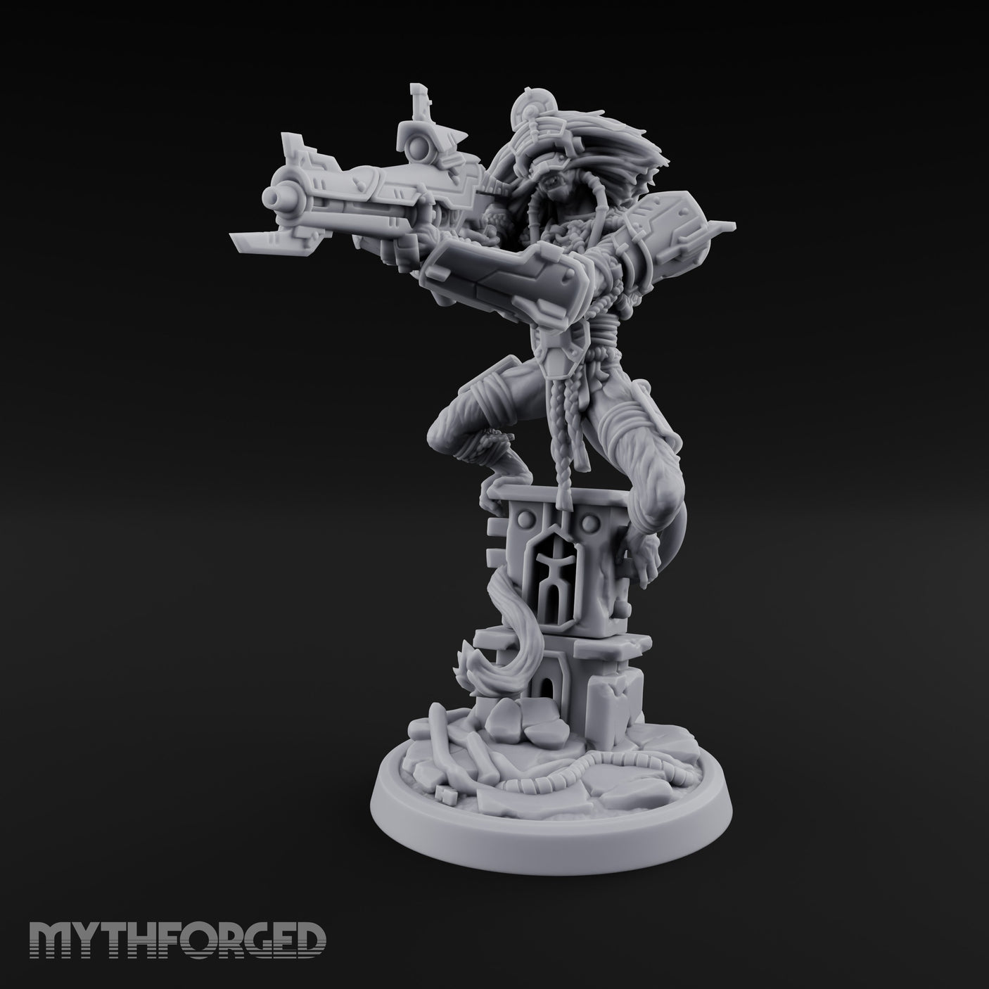 Rifle Levelling Ruin Perching Simian Sniper Miniature for Dungeons and Dragons, Pathfinder or other TTRPGs