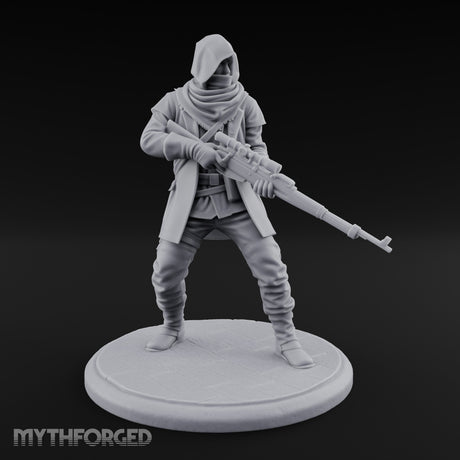 Rifle Stalking Human Resistance Fighter Miniature for Dungeons and Dragons, Pathfinder or other TTRPGs