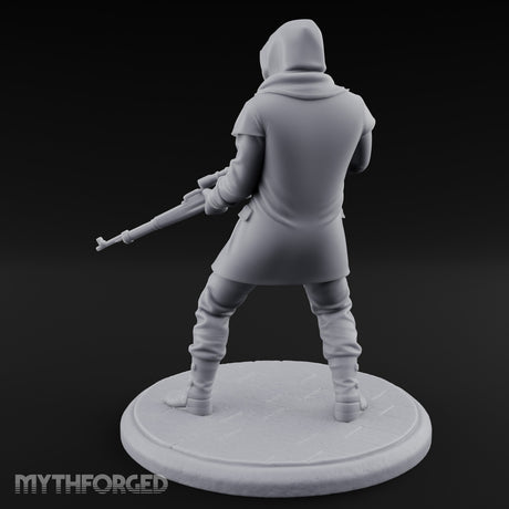 Rifle Stalking Human Resistance Fighter Miniature for Dungeons and Dragons, Pathfinder or other TTRPGs