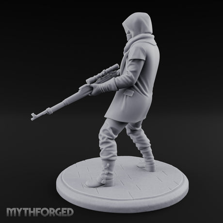 Rifle Stalking Human Resistance Fighter Miniature for Dungeons and Dragons, Pathfinder or other TTRPGs