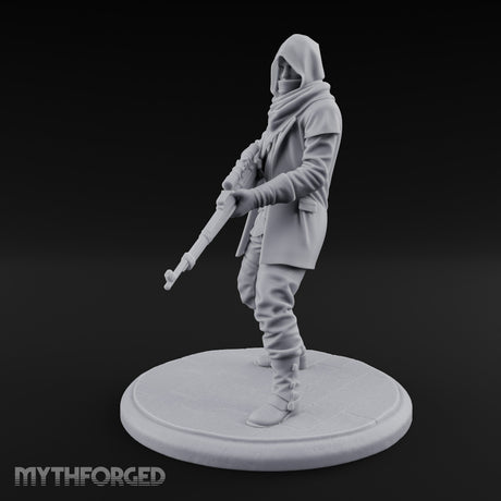 Rifle Stalking Human Resistance Fighter Miniature for Dungeons and Dragons, Pathfinder or other TTRPGs