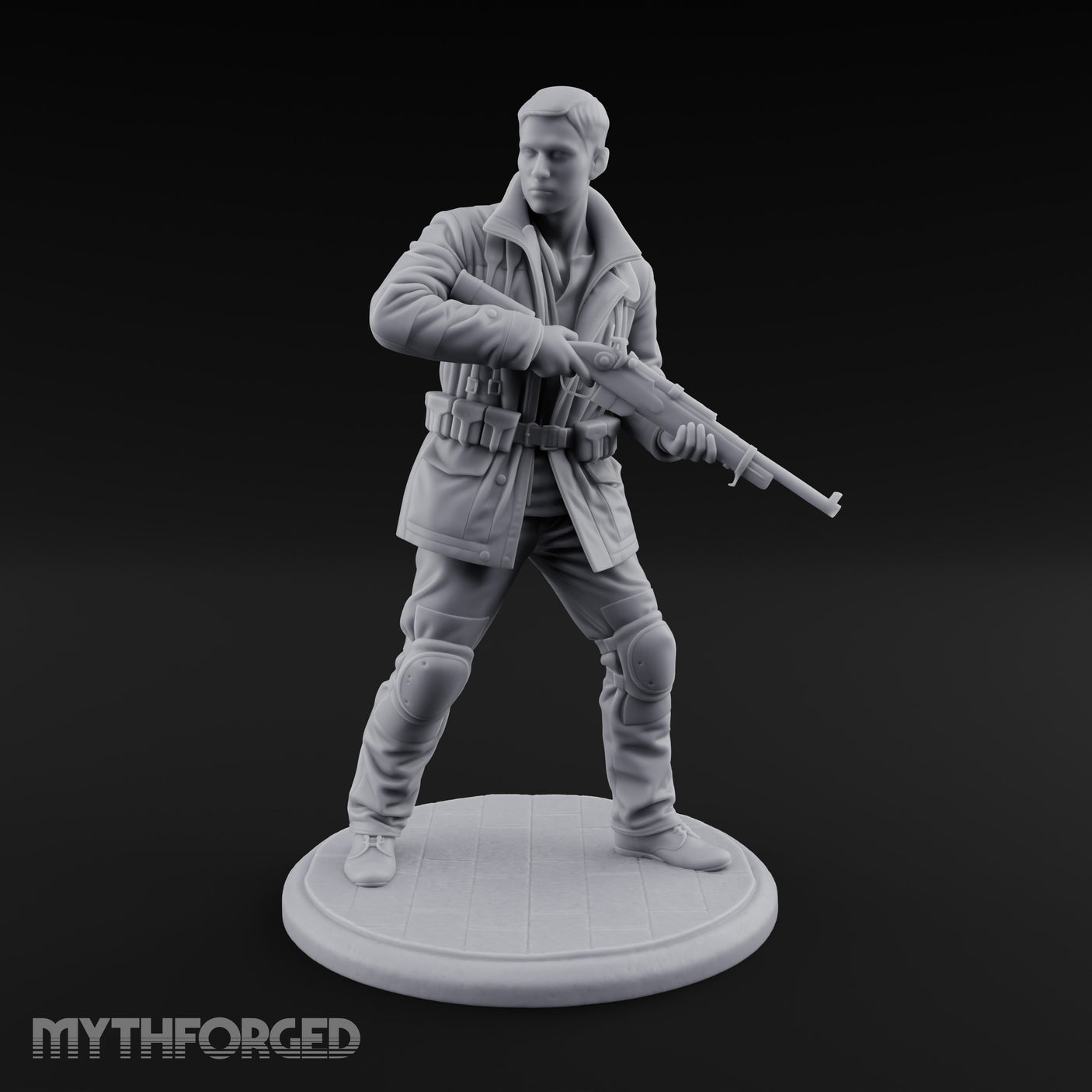 Rifle Sweeping Human Resistance Fighter Miniature for Dungeons and Dragons, Pathfinder or other TTRPGs