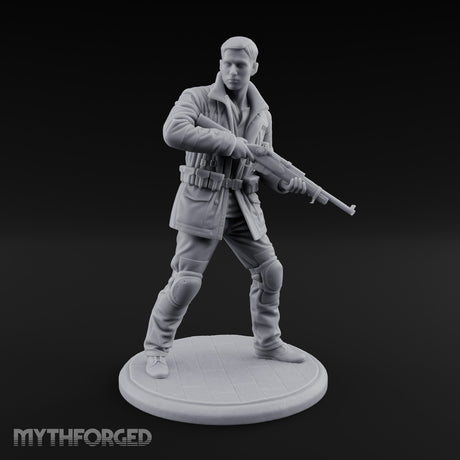 Rifle Sweeping Human Resistance Fighter Miniature for Dungeons and Dragons, Pathfinder or other TTRPGs