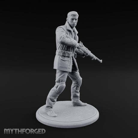 Rifle Sweeping Human Resistance Fighter Miniature for Dungeons and Dragons, Pathfinder or other TTRPGs