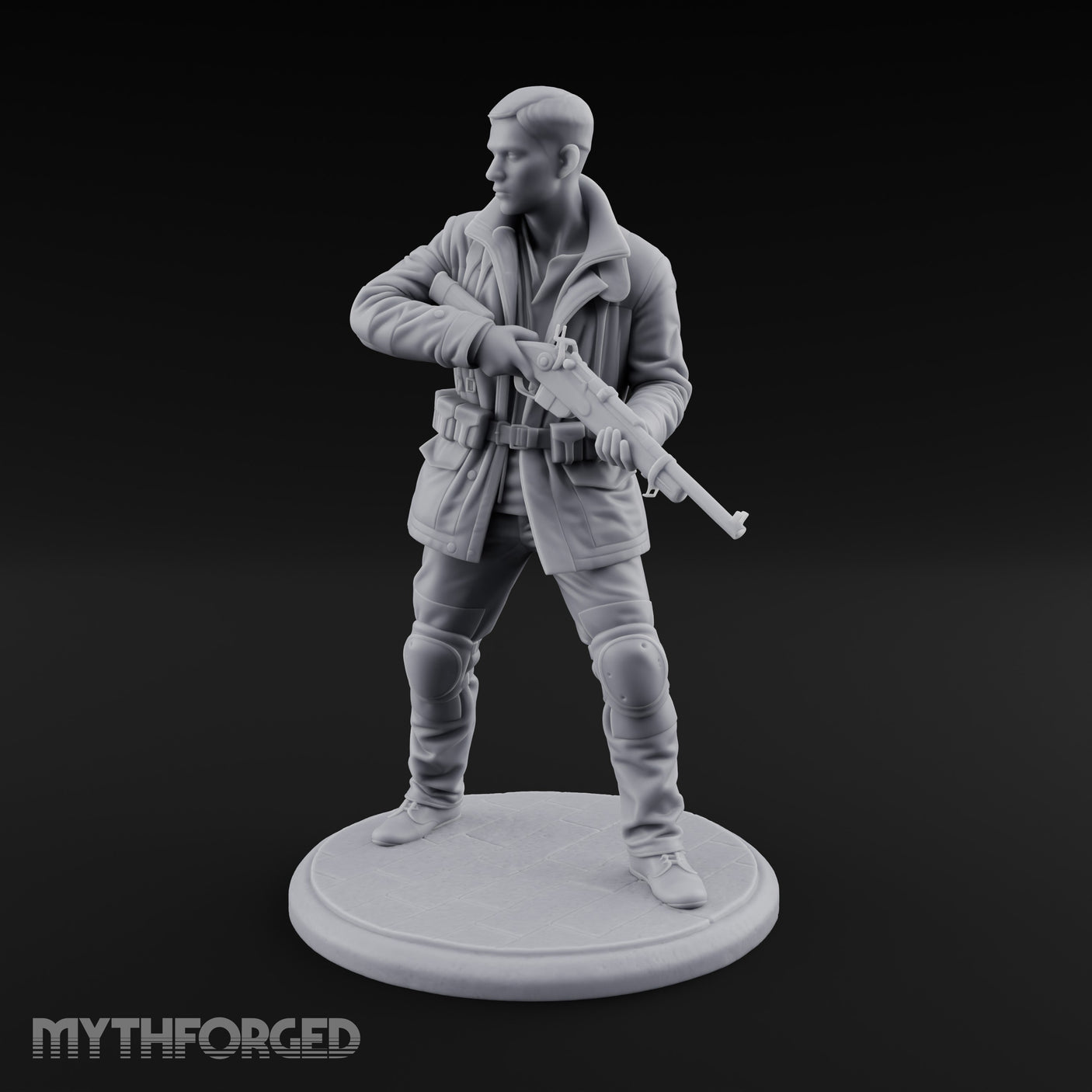 Rifle Sweeping Human Resistance Fighter Miniature for Dungeons and Dragons, Pathfinder or other TTRPGs