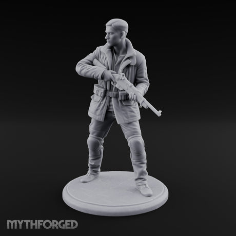 Rifle Sweeping Human Resistance Fighter Miniature for Dungeons and Dragons, Pathfinder or other TTRPGs