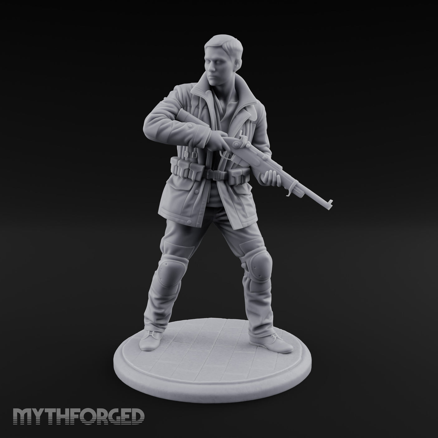Rifle Sweeping Human Resistance Fighter Miniature for Dungeons and Dragons, Pathfinder or other TTRPGs