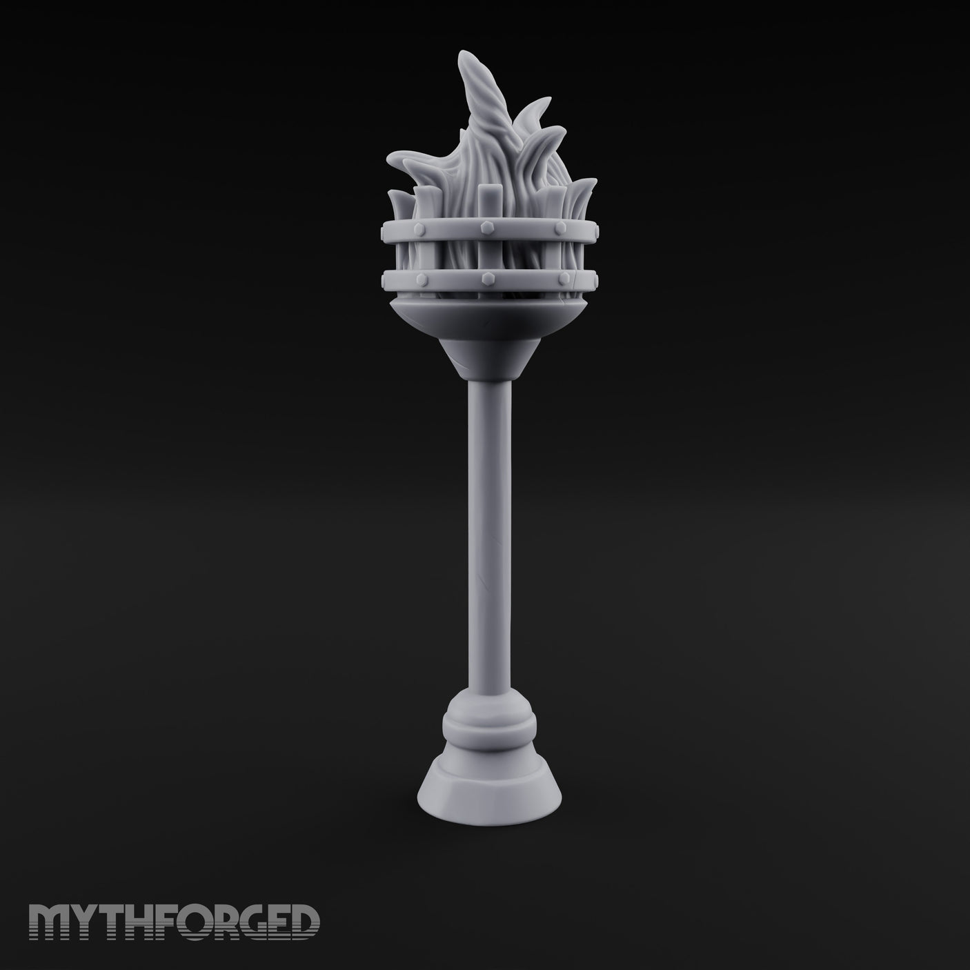 Rivet-Banded Flame-Surging Standing Torch Brazier Post gallery 1