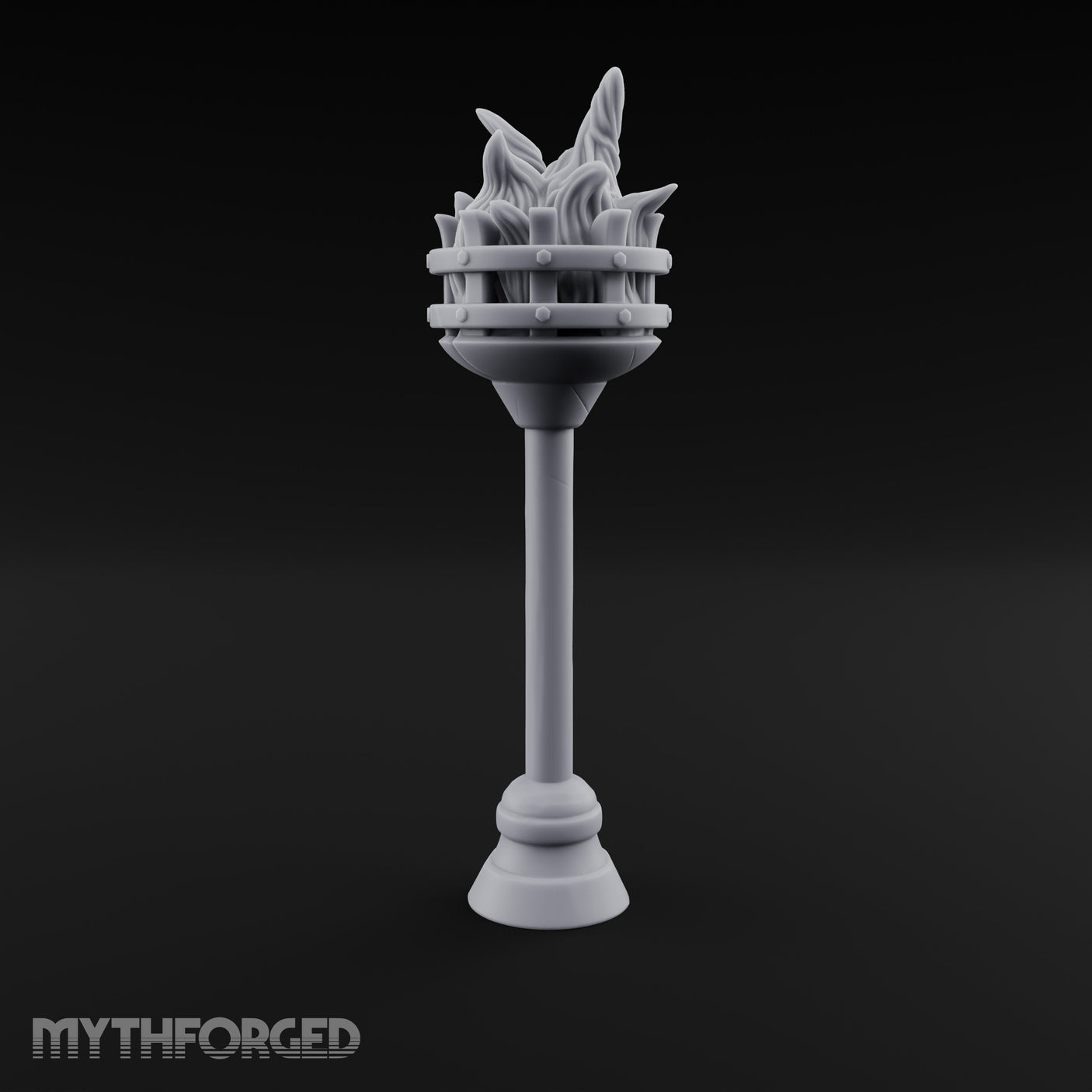 Rivet-Banded Flame-Surging Standing Torch Brazier Post gallery 4
