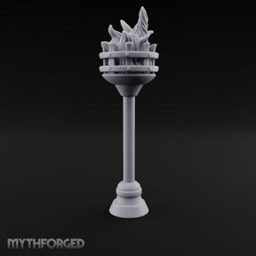Rivet-Banded Roaring-Flame Standing Brazier Miniature for Dungeons and Dragons, Pathfinder or other TTRPGs