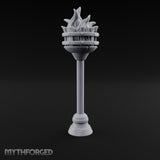 Rivet-Banded Roaring-Flame Standing Brazier Miniature for Dungeons and Dragons, Pathfinder or other TTRPGs