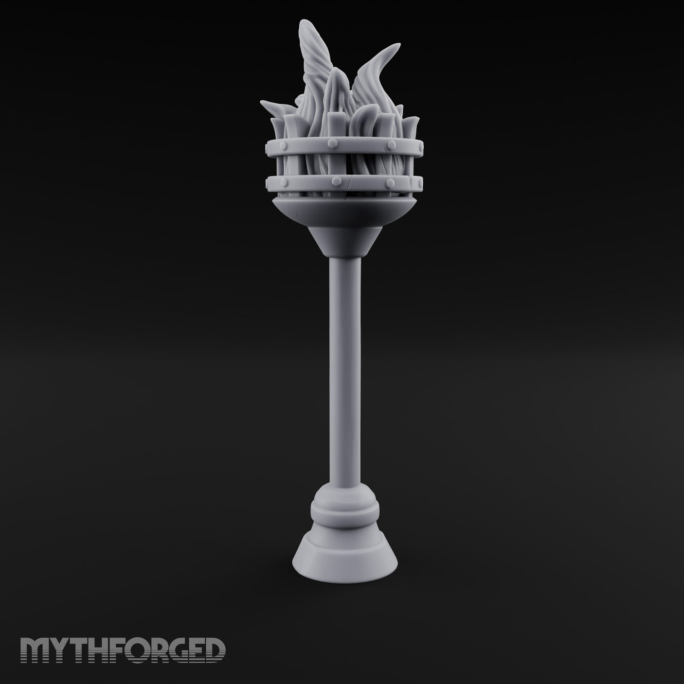 Rivet-Banded Roaring-Flame Standing Brazier Miniature for Dungeons and Dragons, Pathfinder or other TTRPGs