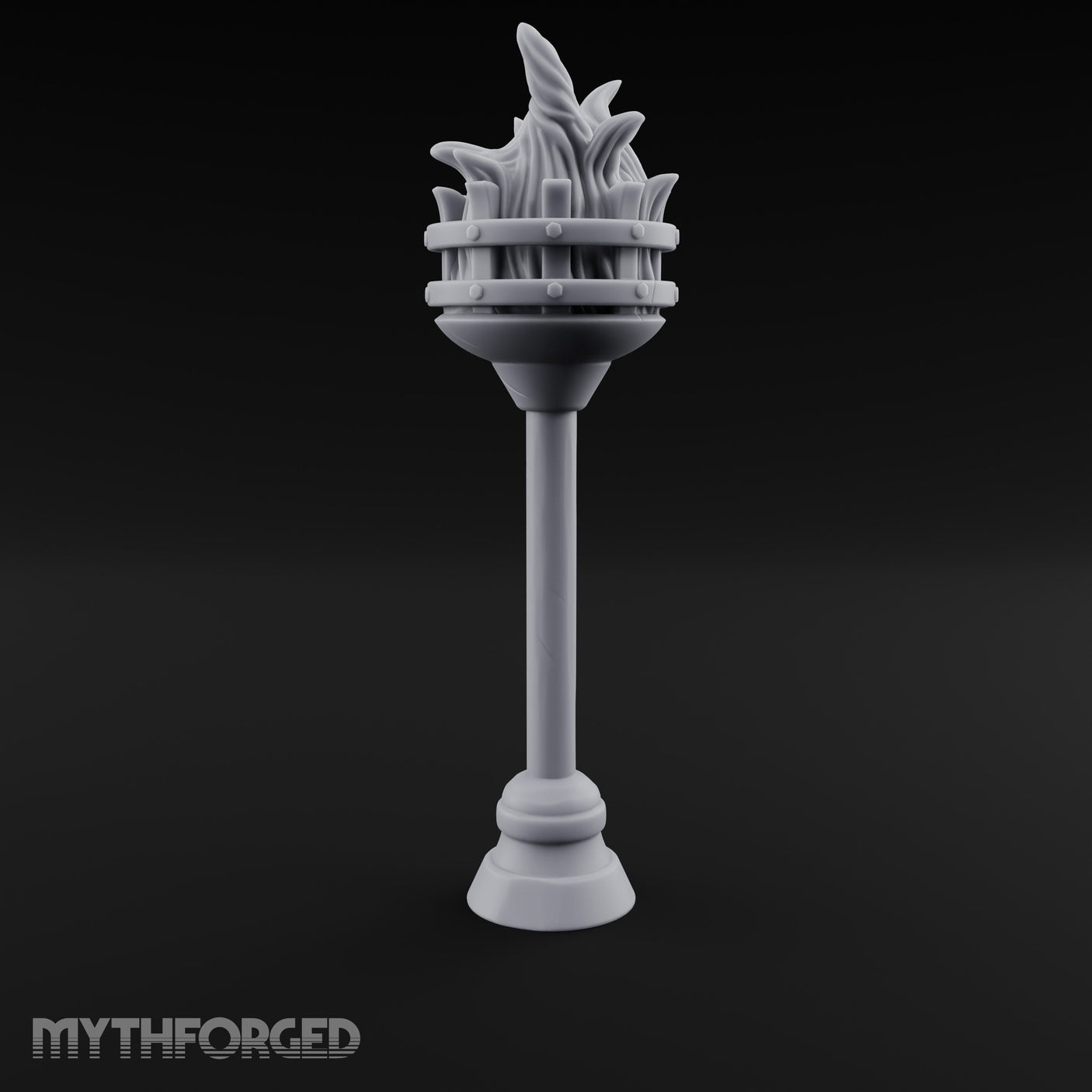 Rivet-Banded Roaring-Flame Standing Brazier Miniature for Dungeons and Dragons, Pathfinder or other TTRPGs