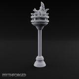Rivet-Banded Roaring-Flame Standing Brazier Miniature for Dungeons and Dragons, Pathfinder or other TTRPGs