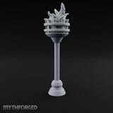 Rivet-Banded Roaring-Flame Standing Brazier Miniature for Dungeons and Dragons, Pathfinder or other TTRPGs