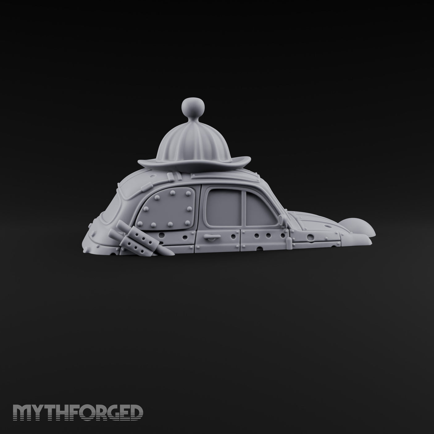 Rivet-Plated Dome-Capped Steampunk Automobile Miniature for Dungeons and Dragons, Pathfinder or other TTRPGs