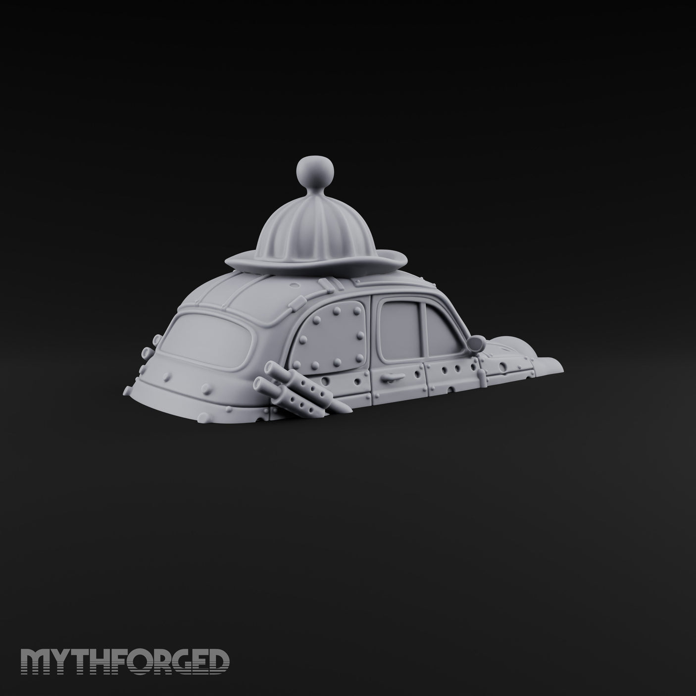 Rivet-Plated Dome-Capped Steampunk Automobile Miniature for Dungeons and Dragons, Pathfinder or other TTRPGs