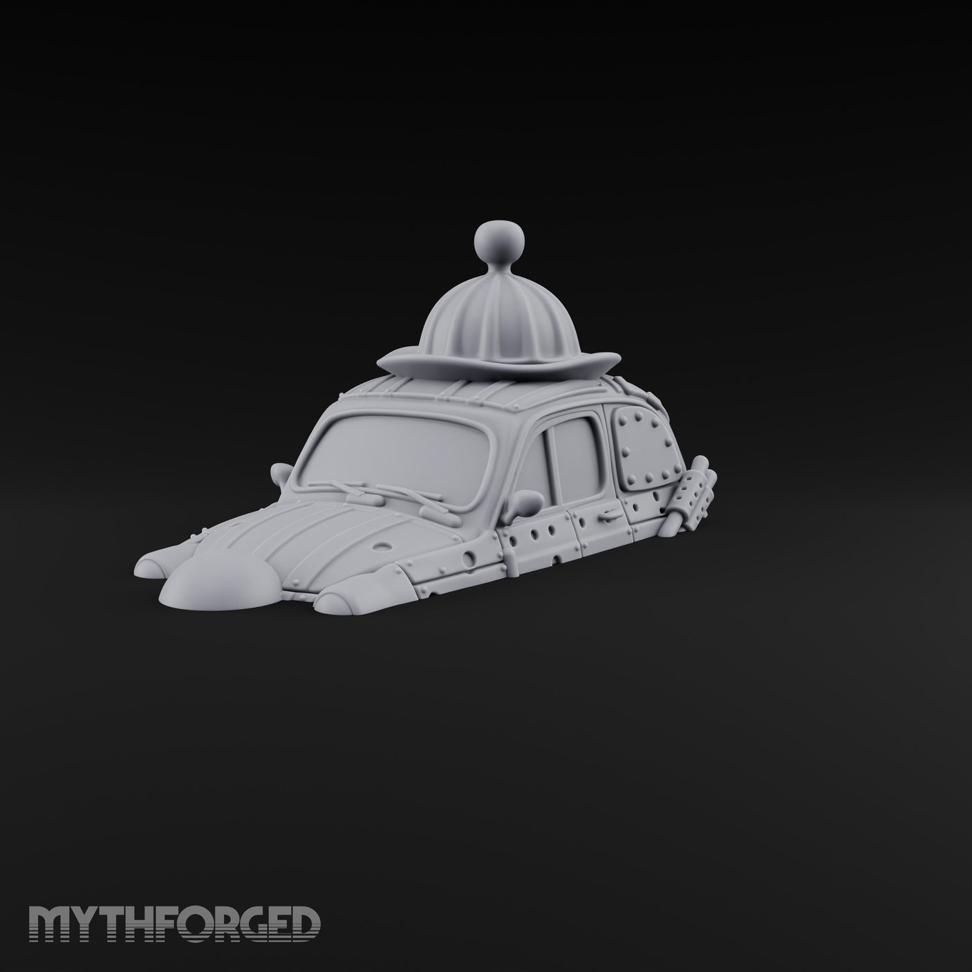 Rivet-Plated Dome-Capped Steampunk Automobile Miniature for Dungeons and Dragons, Pathfinder or other TTRPGs