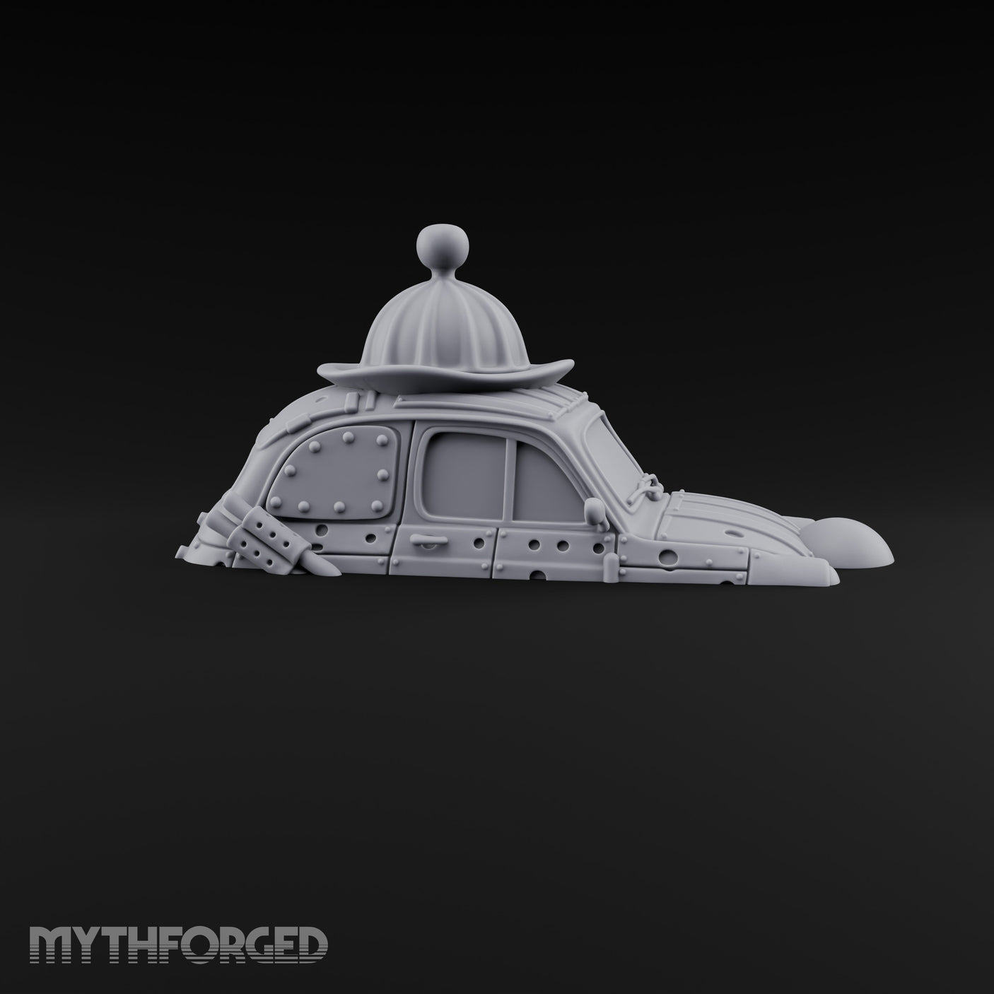 Rivet-Plated Dome-Capped Steampunk Automobile Miniature for Dungeons and Dragons, Pathfinder or other TTRPGs