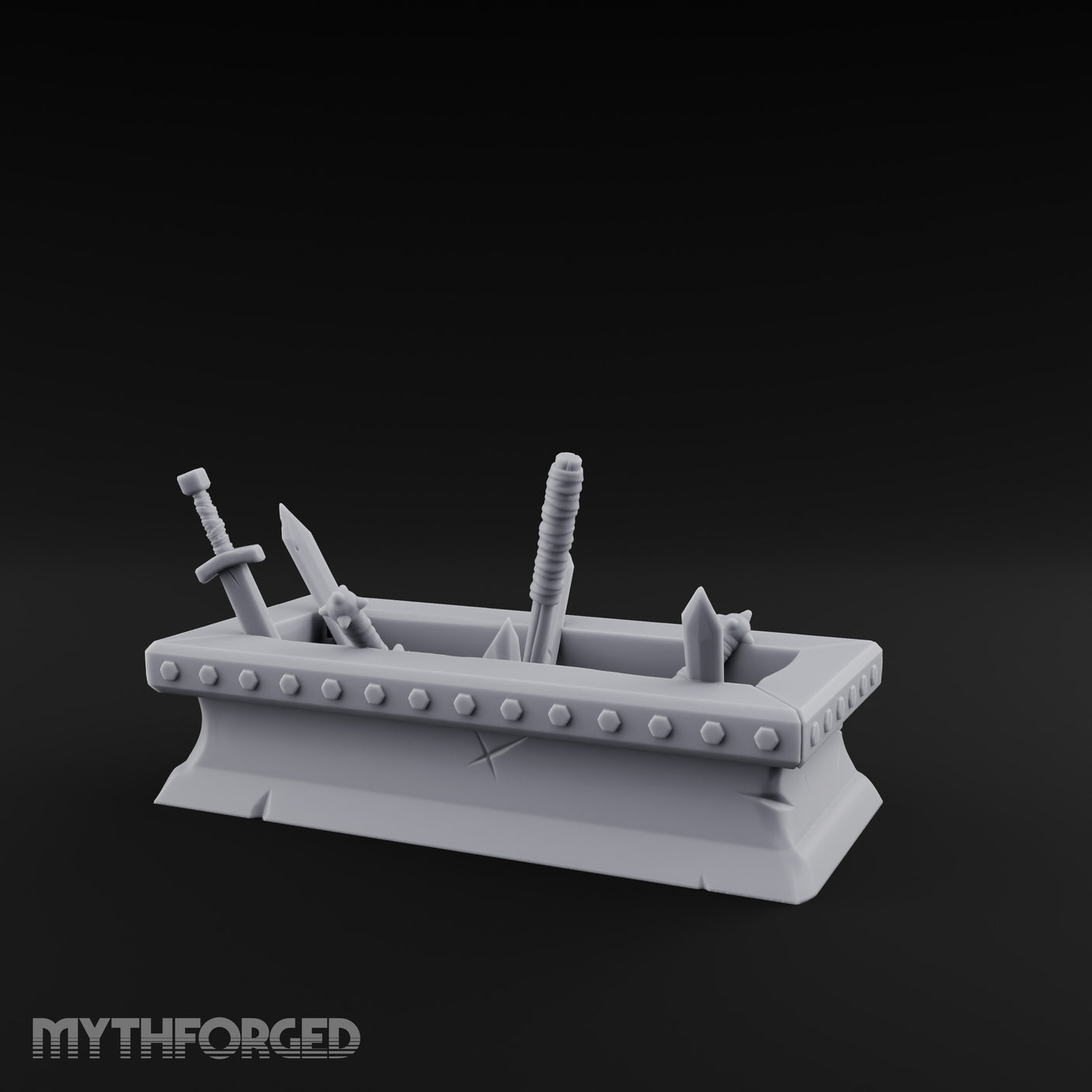 Rivet-Studded Blade-Filled Armory Weapon Trough Miniature for Dungeons and Dragons, Pathfinder or other TTRPGs