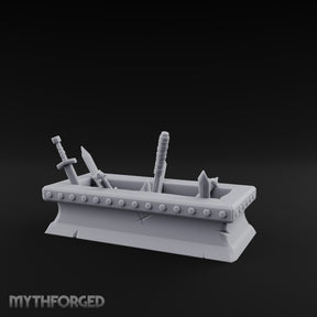 Rivet-Studded Blade-Filled Armory Weapon Trough Miniature for Dungeons and Dragons, Pathfinder or other TTRPGs