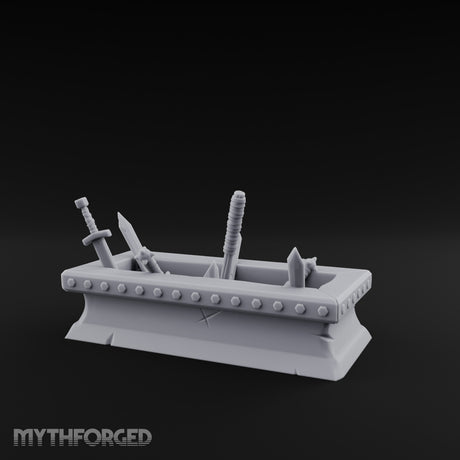 Rivet-Studded Blade-Filled Armory Weapon Trough Miniature for Dungeons and Dragons, Pathfinder or other TTRPGs
