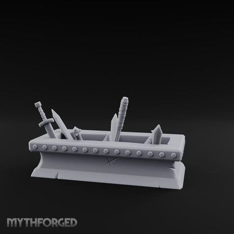 Rivet-Studded Blade-Filled Armory Weapon Trough Miniature for Dungeons and Dragons, Pathfinder or other TTRPGs