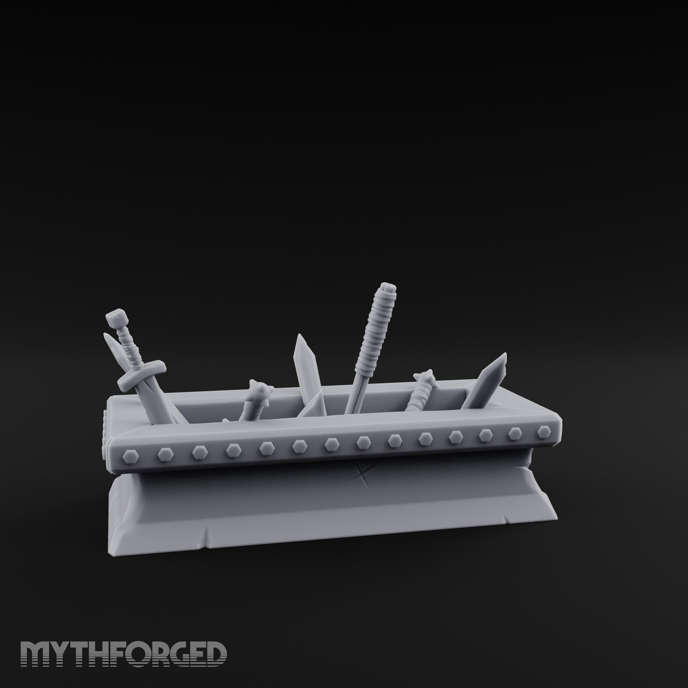 Rivet-Studded Blade-Filled Armory Weapon Trough Miniature for Dungeons and Dragons, Pathfinder or other TTRPGs