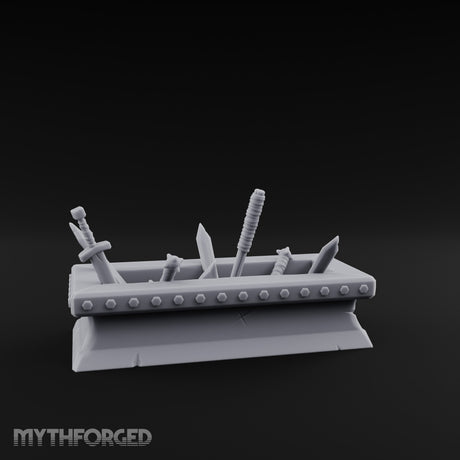 Rivet-Studded Blade-Filled Armory Weapon Trough Miniature for Dungeons and Dragons, Pathfinder or other TTRPGs
