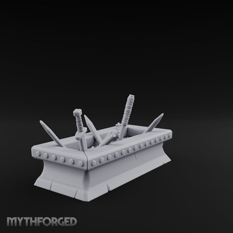 Rivet-Studded Blade-Filled Armory Weapon Trough Miniature for Dungeons and Dragons, Pathfinder or other TTRPGs