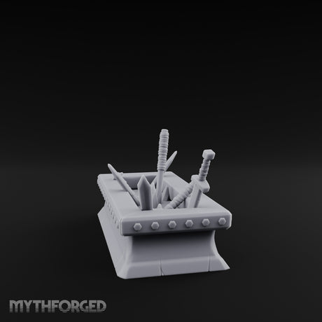 Rivet-Studded Blade-Filled Armory Weapon Trough Miniature for Dungeons and Dragons, Pathfinder or other TTRPGs