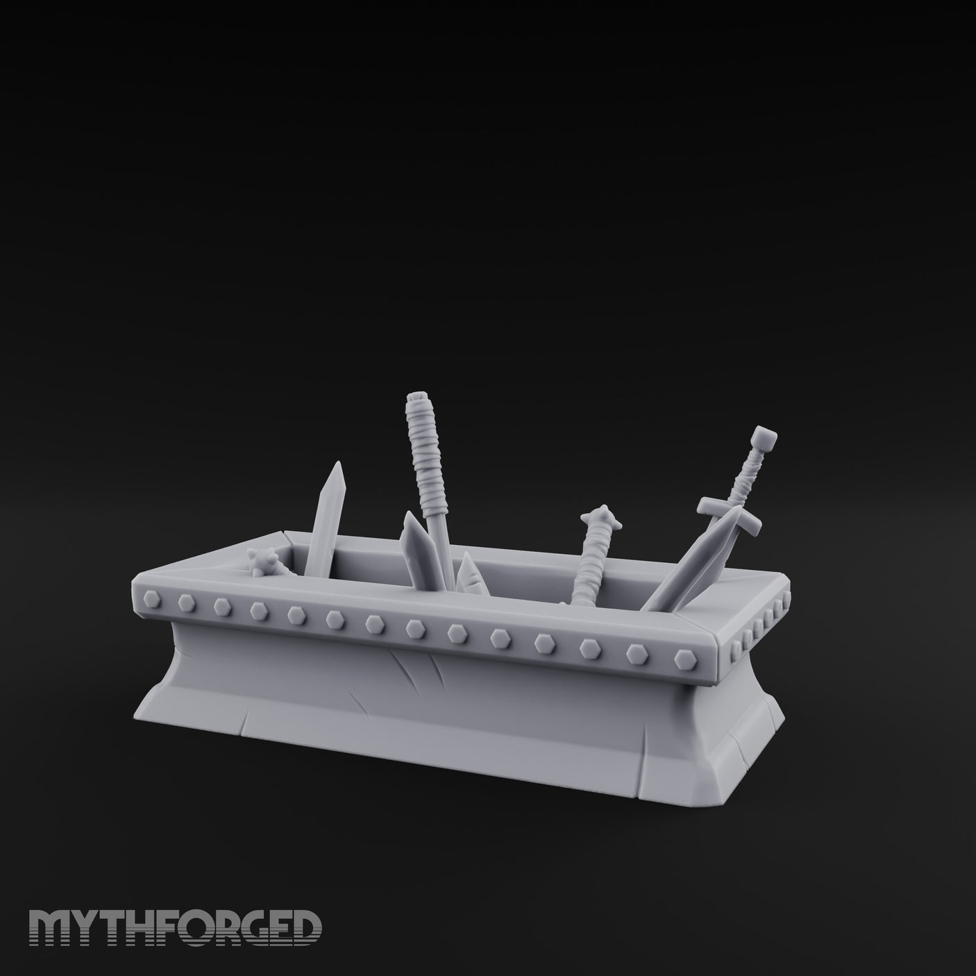 Rivet-Studded Blade-Filled Armory Weapon Trough Miniature for Dungeons and Dragons, Pathfinder or other TTRPGs