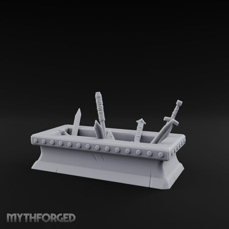Rivet-Studded Blade-Filled Armory Weapon Trough Miniature for Dungeons and Dragons, Pathfinder or other TTRPGs
