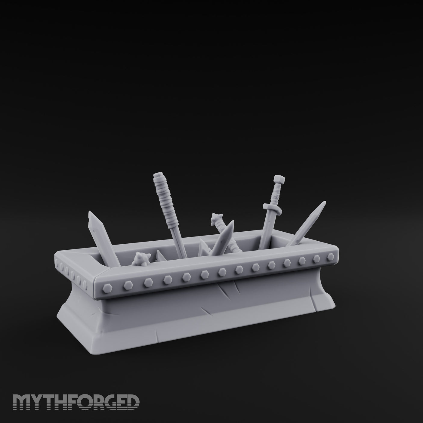 Rivet-Studded Blade-Filled Armory Weapon Trough Miniature for Dungeons and Dragons, Pathfinder or other TTRPGs