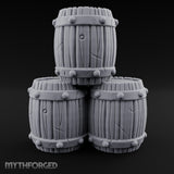 Rivet-Studded Split-Grain Stacked Storage Barrels Miniature for Dungeons and Dragons, Pathfinder or other TTRPGs