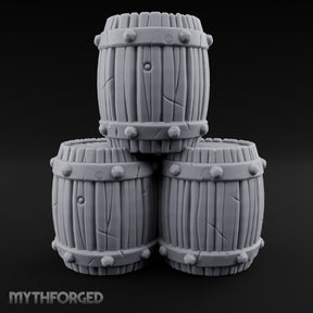 Rivet-Studded Split-Grain Stacked Storage Barrels Miniature for Dungeons and Dragons, Pathfinder or other TTRPGs