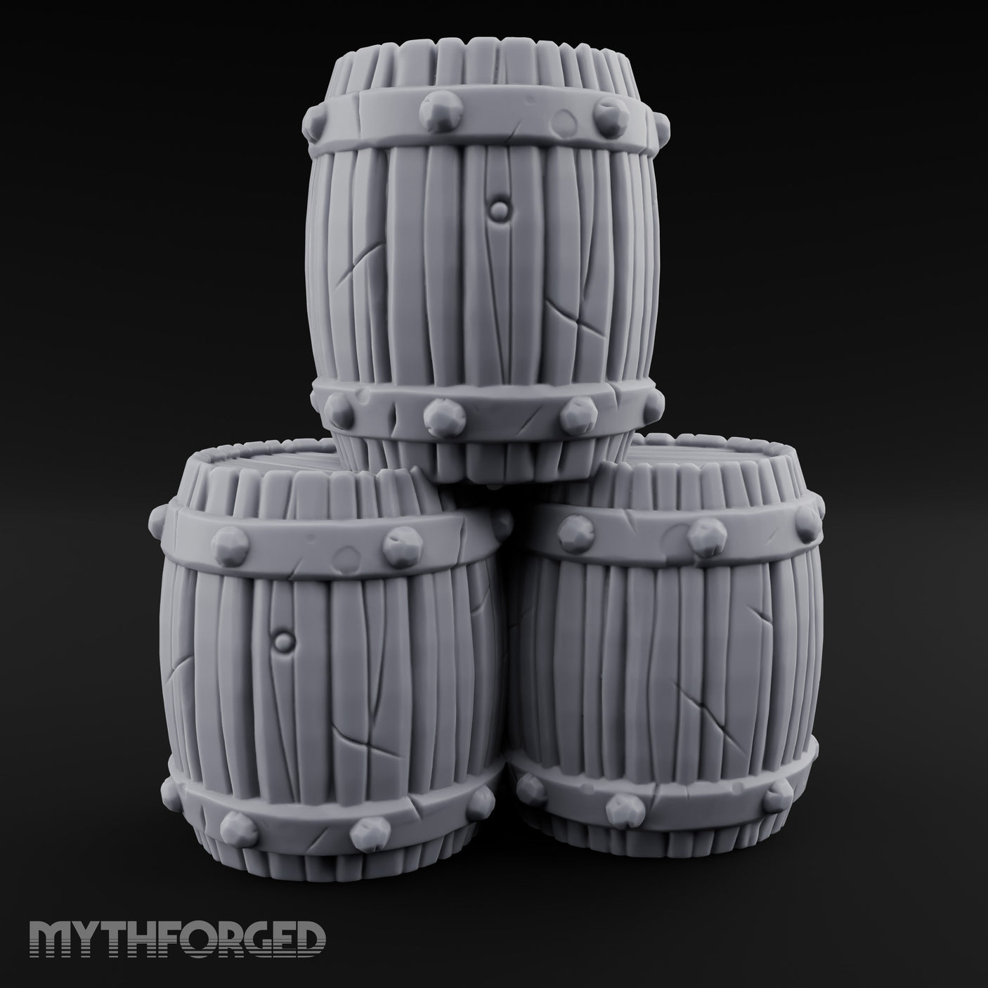 Rivet-Studded Split-Grain Stacked Storage Barrels Miniature for Dungeons and Dragons, Pathfinder or other TTRPGs