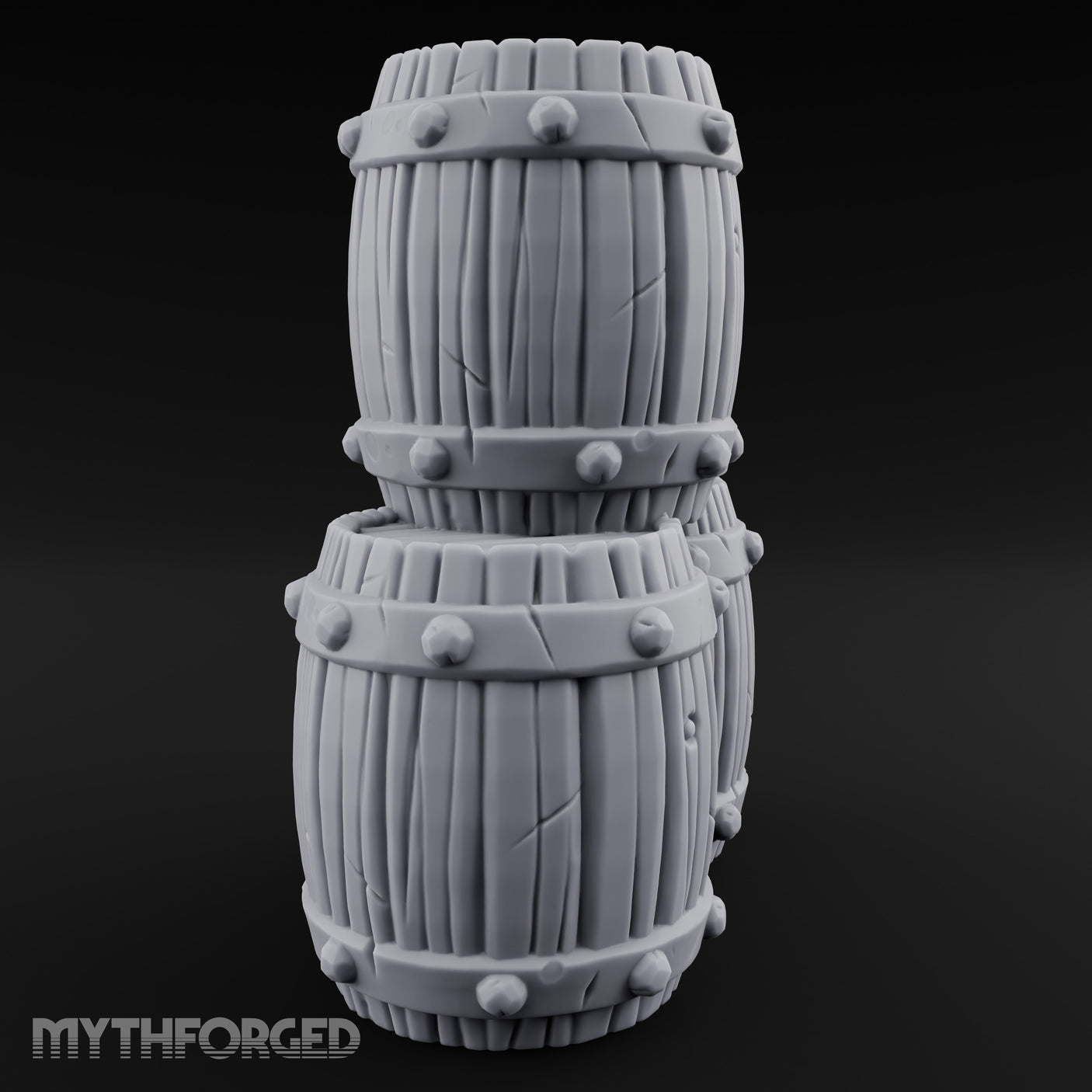 Rivet-Studded Split-Grain Stacked Storage Barrels Miniature for Dungeons and Dragons, Pathfinder or other TTRPGs