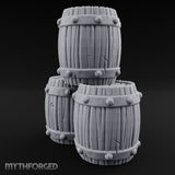 Rivet-Studded Split-Grain Stacked Storage Barrels Miniature for Dungeons and Dragons, Pathfinder or other TTRPGs
