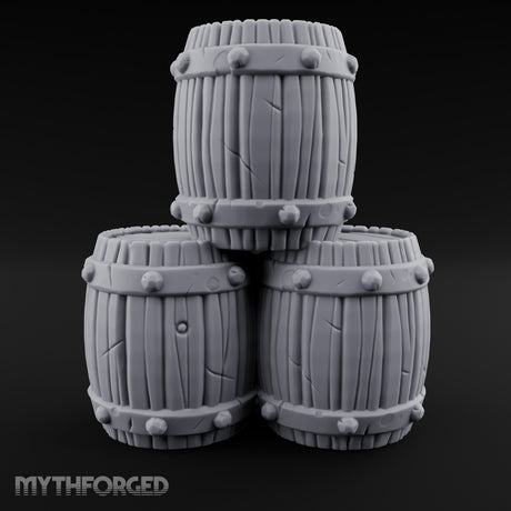 Rivet-Studded Split-Grain Stacked Storage Barrels Miniature for Dungeons and Dragons, Pathfinder or other TTRPGs