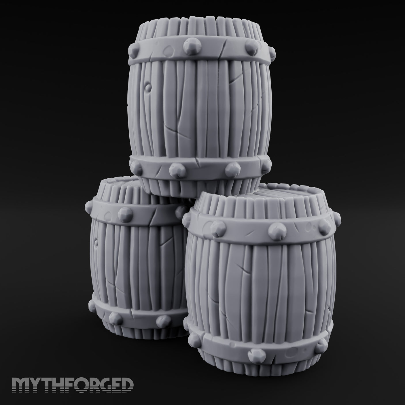 Rivet-Studded Split-Grain Stacked Storage Barrels Miniature for Dungeons and Dragons, Pathfinder or other TTRPGs