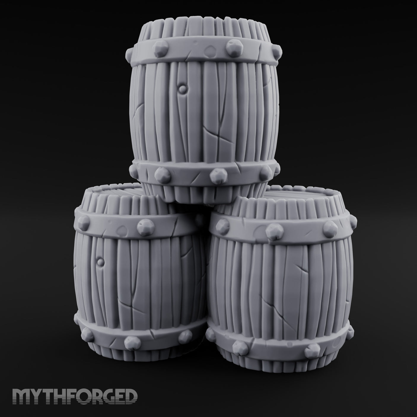 Rivet-Studded Split-Grain Stacked Storage Barrels Miniature for Dungeons and Dragons, Pathfinder or other TTRPGs
