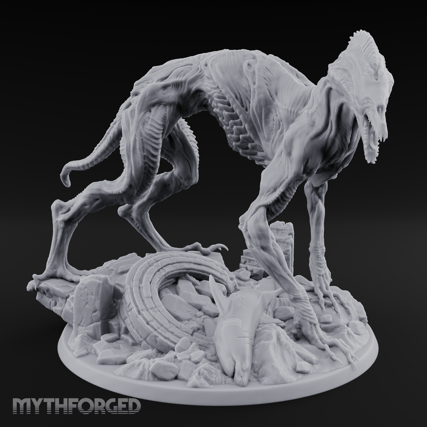 Coiled Over Wreckage R'yleh Sentinel Miniature for Dungeons and Dragons, Pathfinder or other TTRPGs
