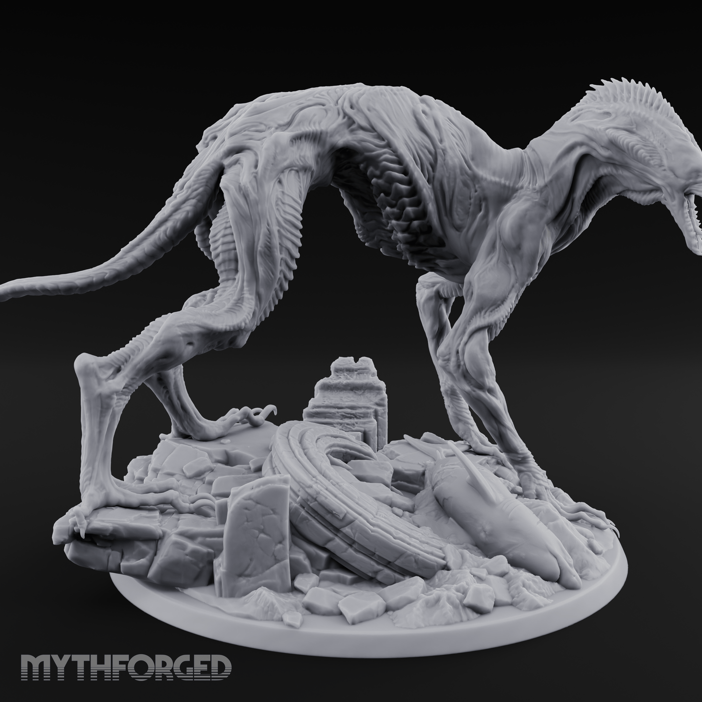 Coiled Over Wreckage R'yleh Sentinel Miniature for Dungeons and Dragons, Pathfinder or other TTRPGs